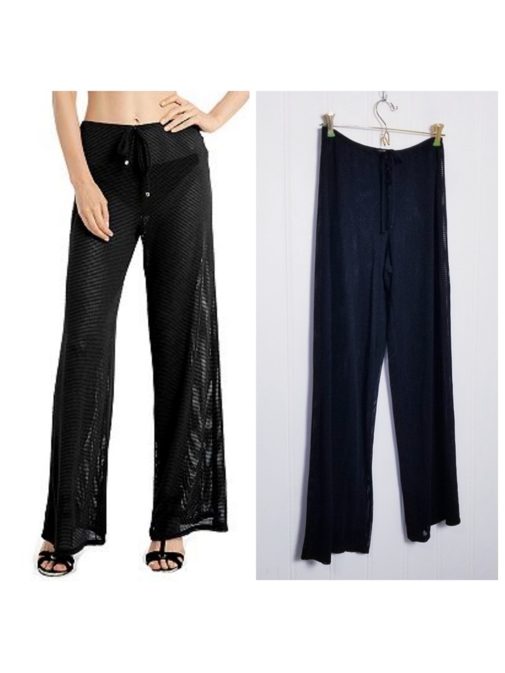 Jordan Taylor Black Sheer Wide-Leg Swim Cover Up Pants NWOT Med